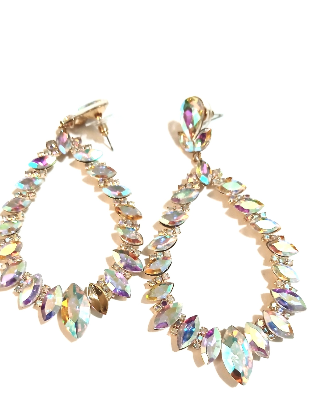 Aurora Crystal Teardrop Hoop Earrings - Iridescent